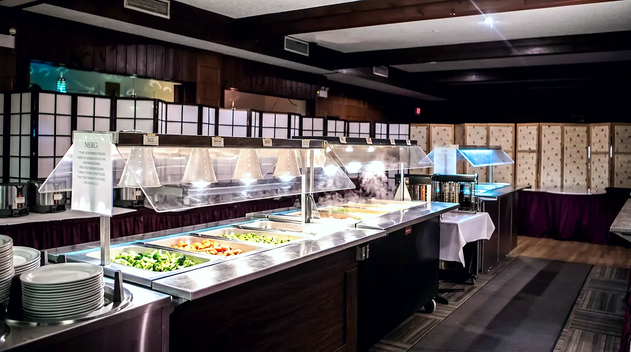 Supper buffet downstairs The supper buffet at the Frozen Rooster, hot dishes ready to serve